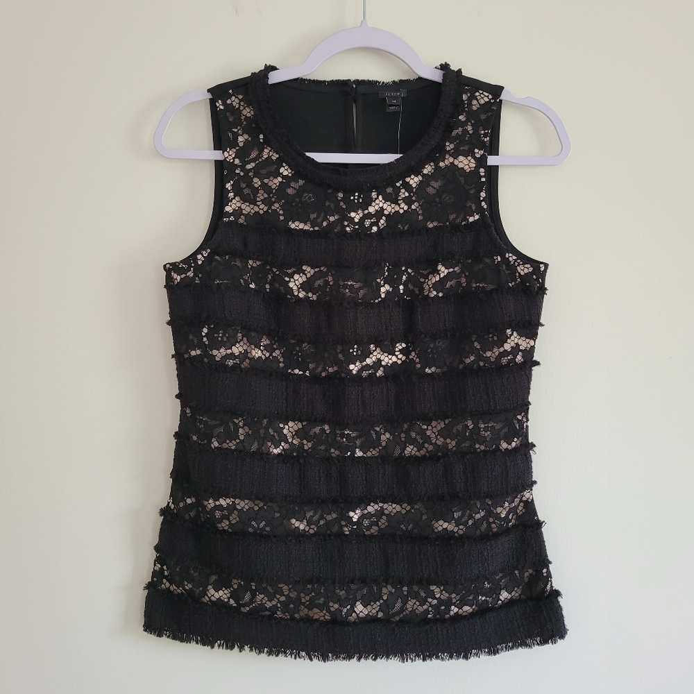 J.Crew‎ Lace Tweed Eyelash Chic Black Sleeveless Blouse XS NWT